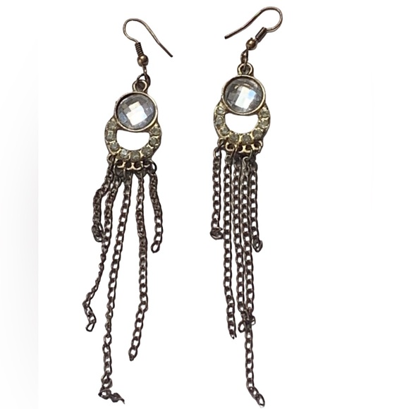 Vintage Art Deco Long Crystal Earrings Hollywood Style Woman’s Jewelry - Picture 4 of 7